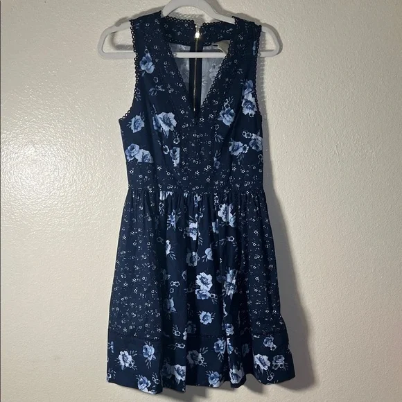 Kate Spade Navy Blue Floral Mini Dress size 4 - Picture 3 of 13